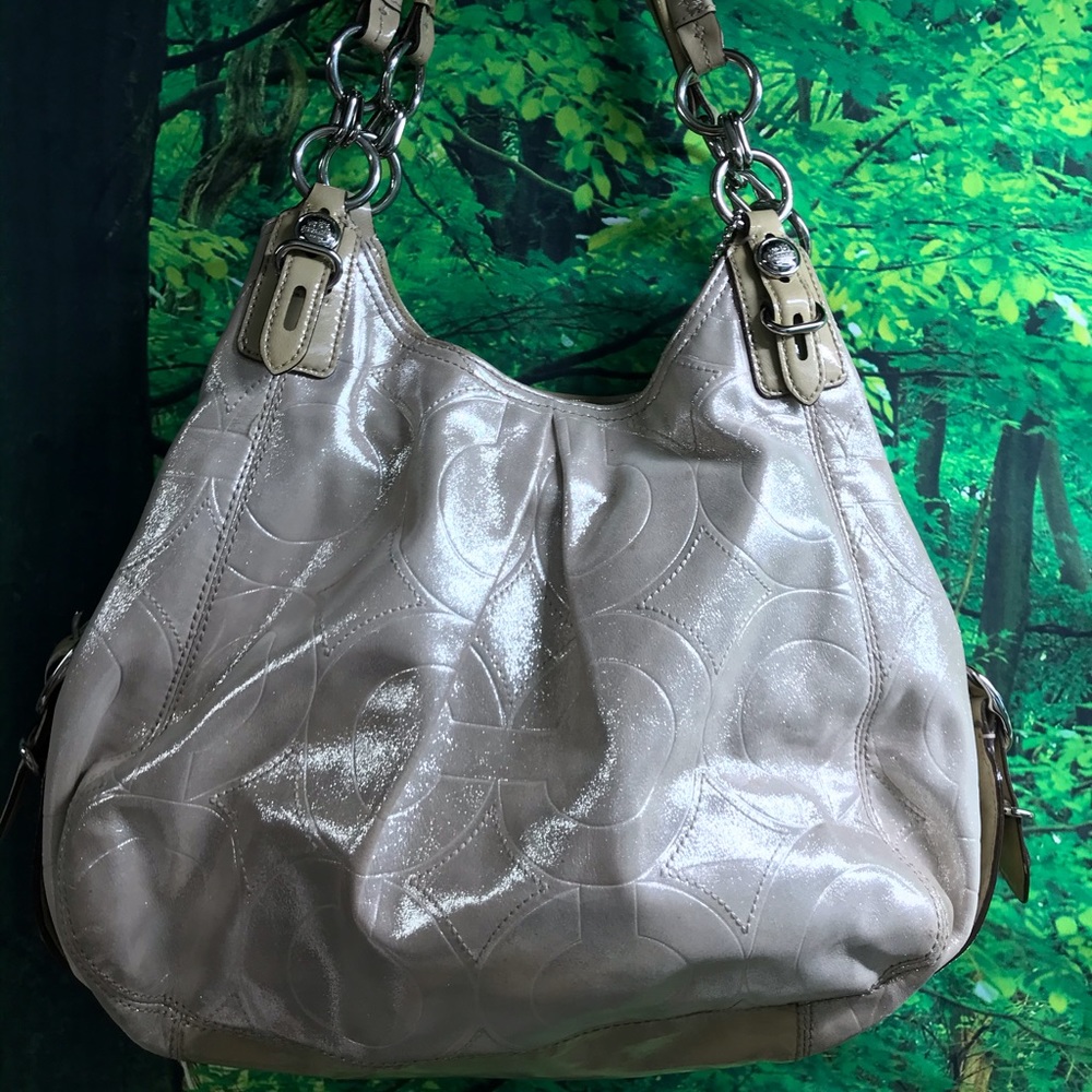 Coach Maggie Madison silver shimmer purse.